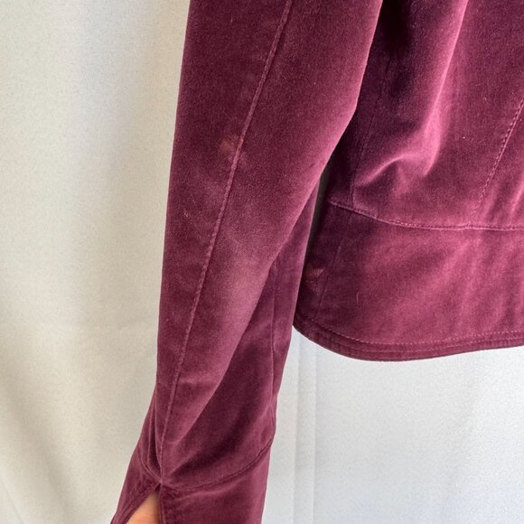 Lucky Brand Live In Love Burgundy Velvet Floral Embroidered Open Front Blazer - Picture 11 of 16